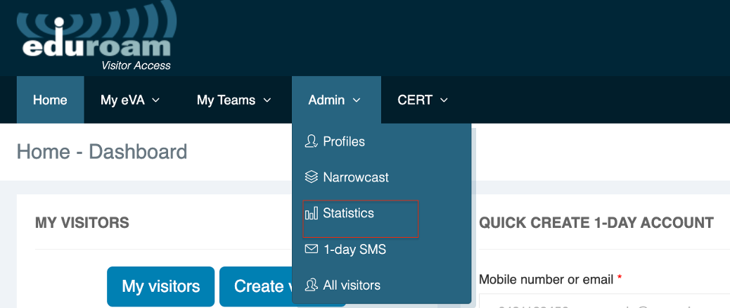 eVA portal showing how to get to Status page
